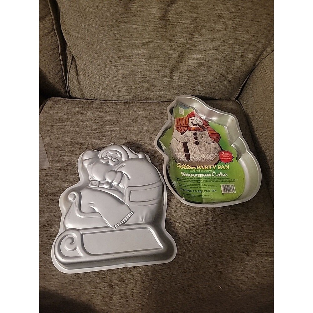 Vtg Wilton Santa Sleigh Snowman Cake Pan Mold 2015-3235 1984 2105-1618 1980 Used